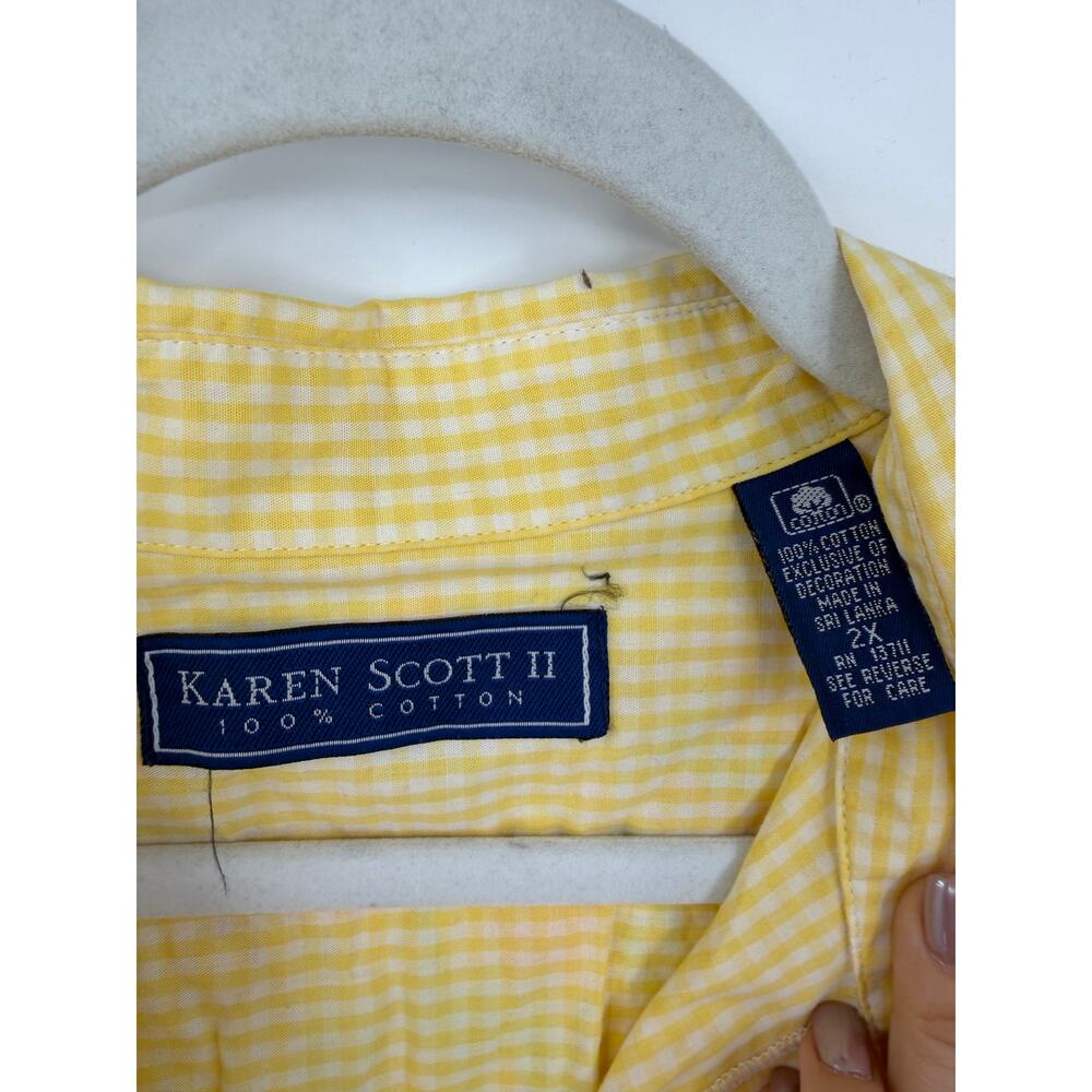VTG Scott Womens 2X Button Down Shirt Gingham Yellow Embroidered Cottagecore - Picture 5 of 13